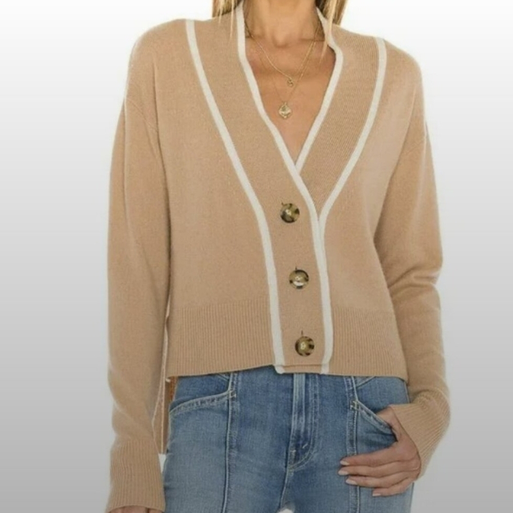 Veronica Beard Trisa Camel Cashmere Front Button Cardigan Size Small